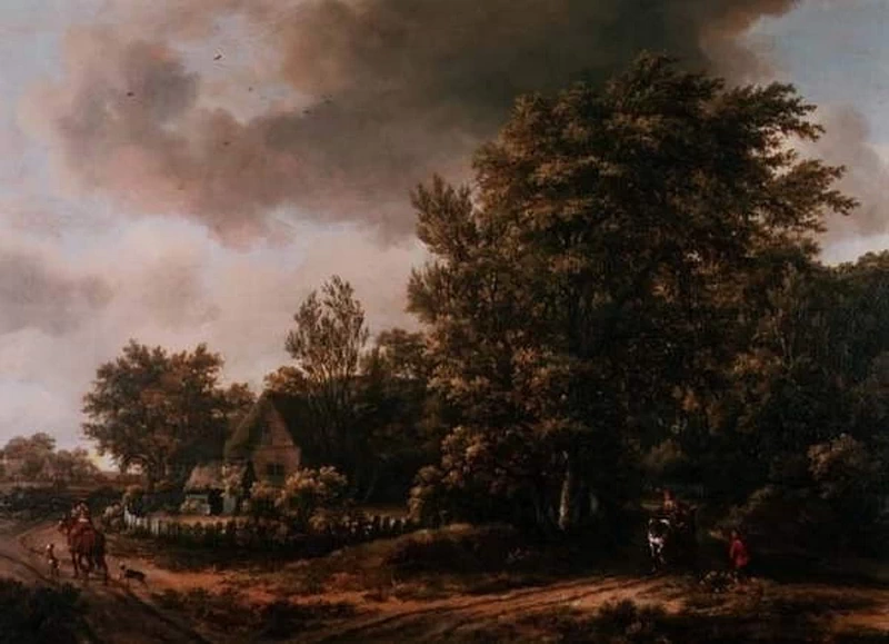 Paesaggio con casa tra gli alberi